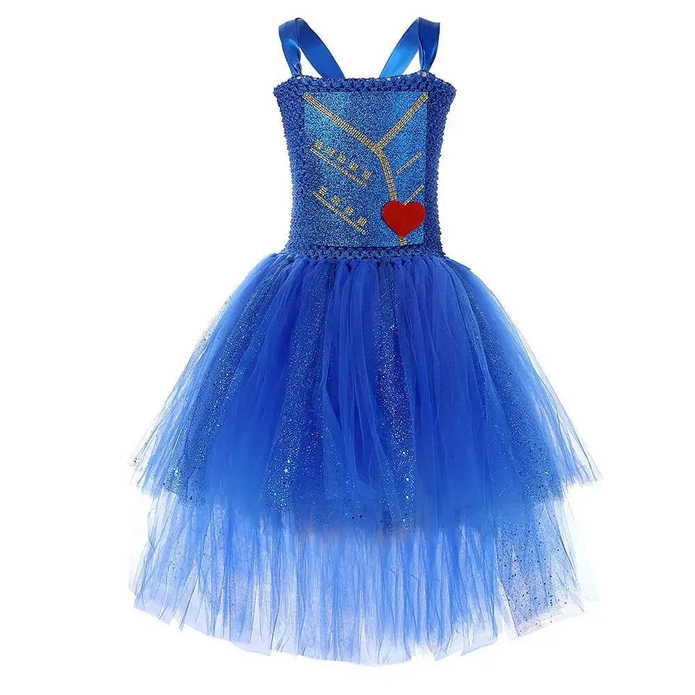أزياء Royalblue أحفاد إيفي للفتيات فساتين زائدة عالية ومنخفضة للهالوين للأطفال ملابس كرنفال مع تاج