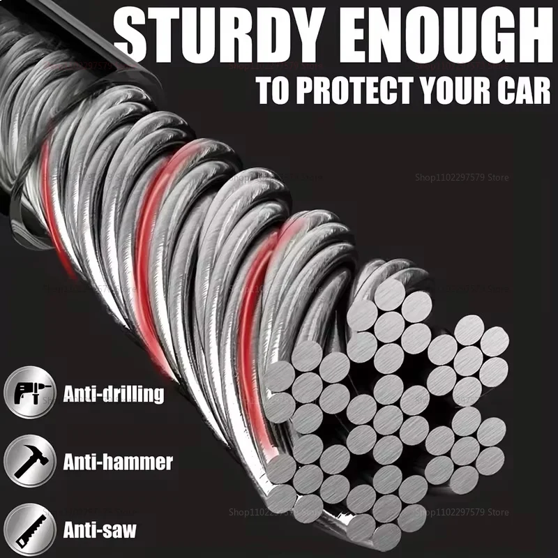 الصلب عجلة القيادة قفل جهاز مضاد للسرقة مع قطع مقاومة قابل للسحب كابل جريئة حزام الأمان السحابة لحبل أمان السيارة #4