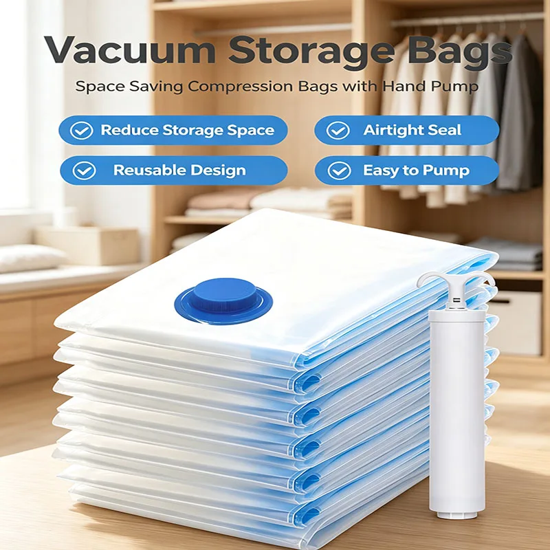 6 Pack Vacuum Storage Bags with Hand Pump, Space Saver Vacuum Seal Bags for Blankets, Clothes, Bedding Storage