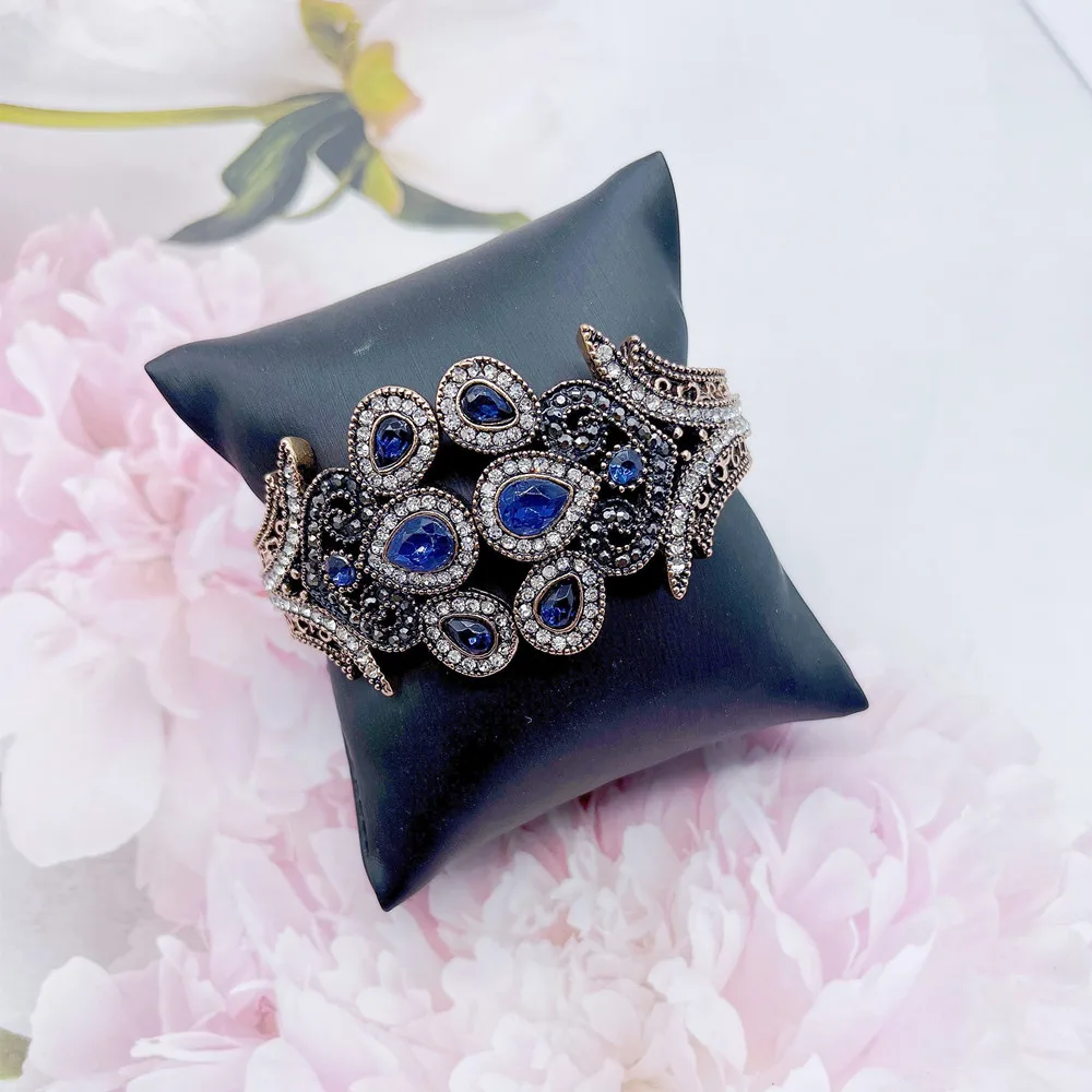 Neovisson Resin Flower Bracelet Turkish Exquisite Ethnic Crystal Jewelry Cuff Antique Gold Color Peacock Bracelets Chic Gift