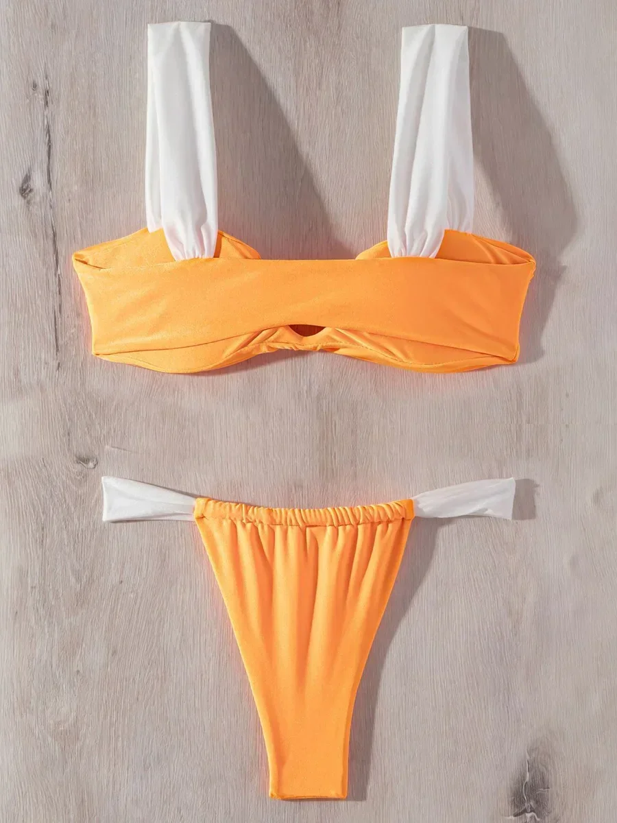 Wrinkled V Neck Bikini 2025 Female Swimsuit Women Swimwear Two-pieces Bikini Set High Cut Bather Bathing Suit Swim Beach Wear