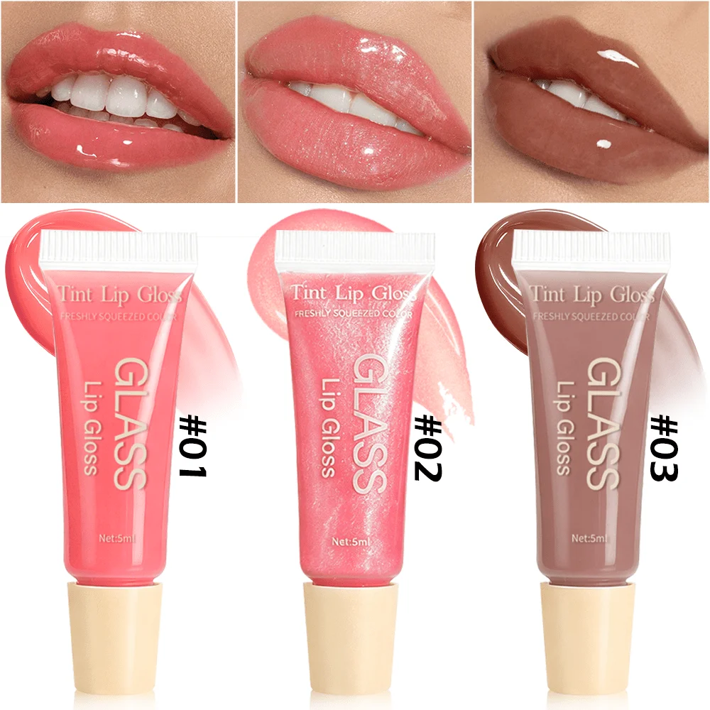3-Farben-Glas-Tint-Lipgloss, langanhaltender, nicht klebender, feuchtigkeitsspendender und aufpolsternder Gloss, für einen natürlichen, saftigen und glänzenden Lippen-Look.