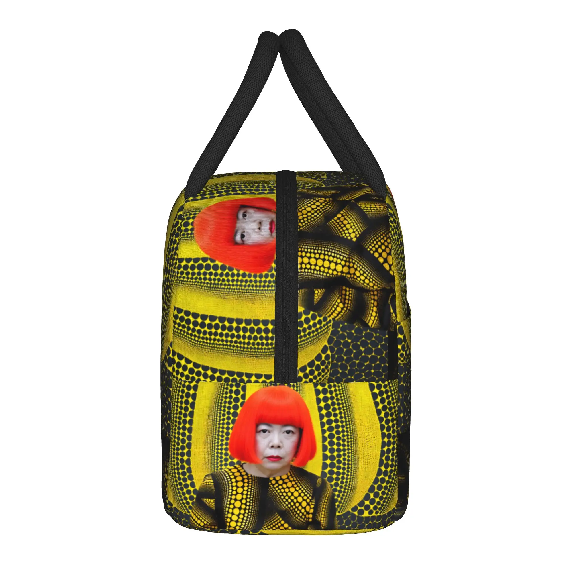 Yayoi Kusama Abstract Face Lunch Bag Japanese Artist Casual Lunch Box For Girls Picnic Cooler Bag Oxford Thermal Tote Handbags