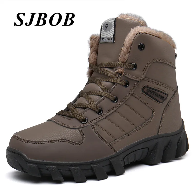 Winter Men's Hiking Boots High Top Plus Velvet Men Trekking Shoes Anti-Slip Leather Snow Boots Unisex Zapatillas Trekking Hombre