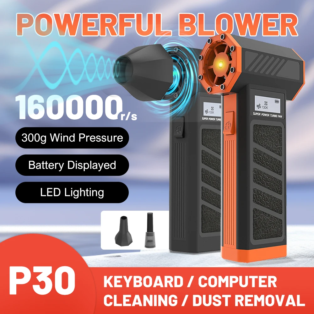 

Turbo Jet Blower 160000RPM Brushless LED Display Air Blower Dust Cleaning 5000mAh Battery Compressed Air Duster Double Nozzles