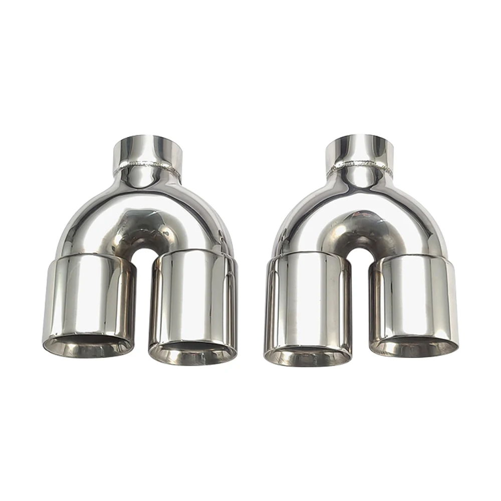 Car Double Outlet Exhaust Pipe Tip Universal 2.5 Inlet 76/89/102mm Outlet Stainless Steel Double Wall Muffler Tail Throat