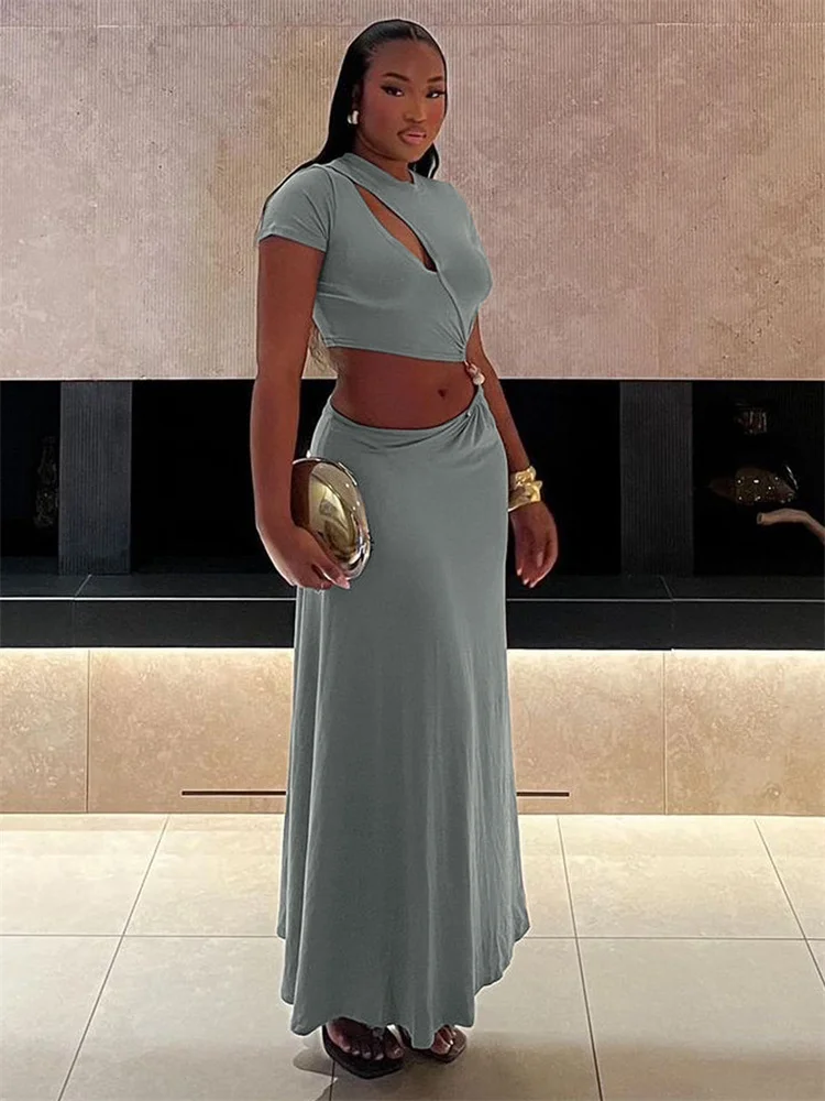 Nieregularna Sukienka Hollow Damska z Dekoltem O-Neck Bez Talii Patchwork Falbanki Dół Wiosna 2025 Moda Elegancka Szykowna Długa Obcisła