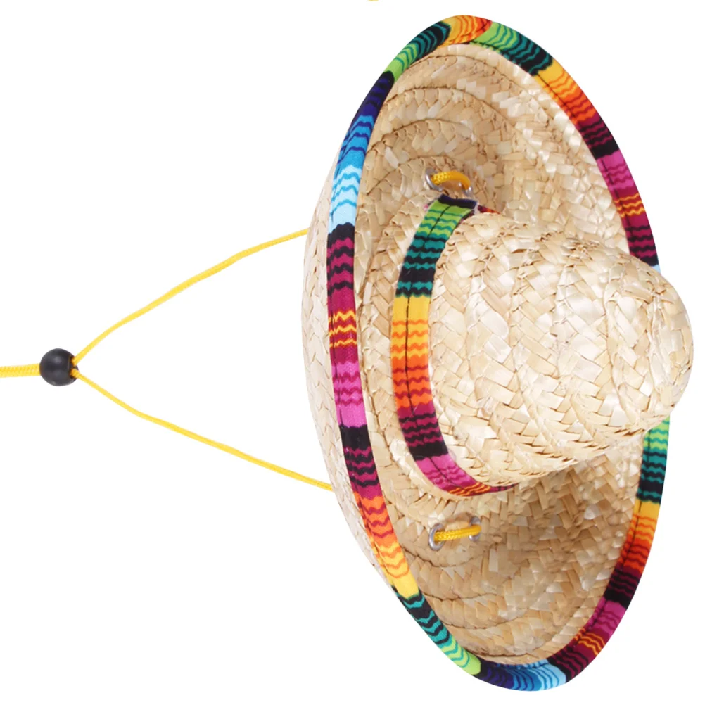 1 قطعة جديلة القش تنفس قبعة الشمس للحيوانات الأليفة قابل للتعديل سلسلة الصيف البيج M حجم حروق الشمس الوقاية هدية قبعة الشمس للحيوانات الأليفة #3