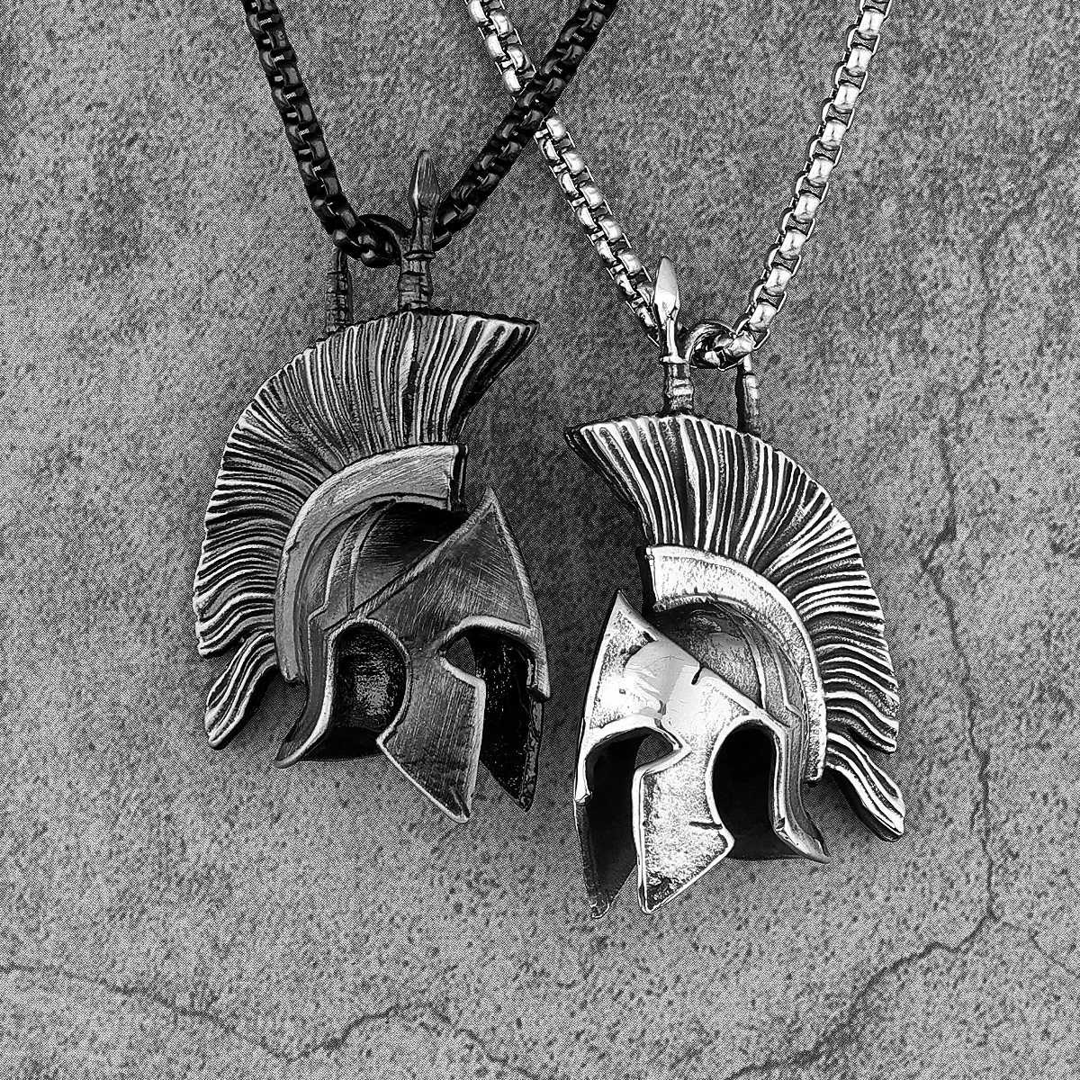 Vintage Spartan Helmet Necklace Stainless Steel Pendant Punk Rock Men Chain Hip Hop for Rider Boyfriend Biker Jewelry Best Gift