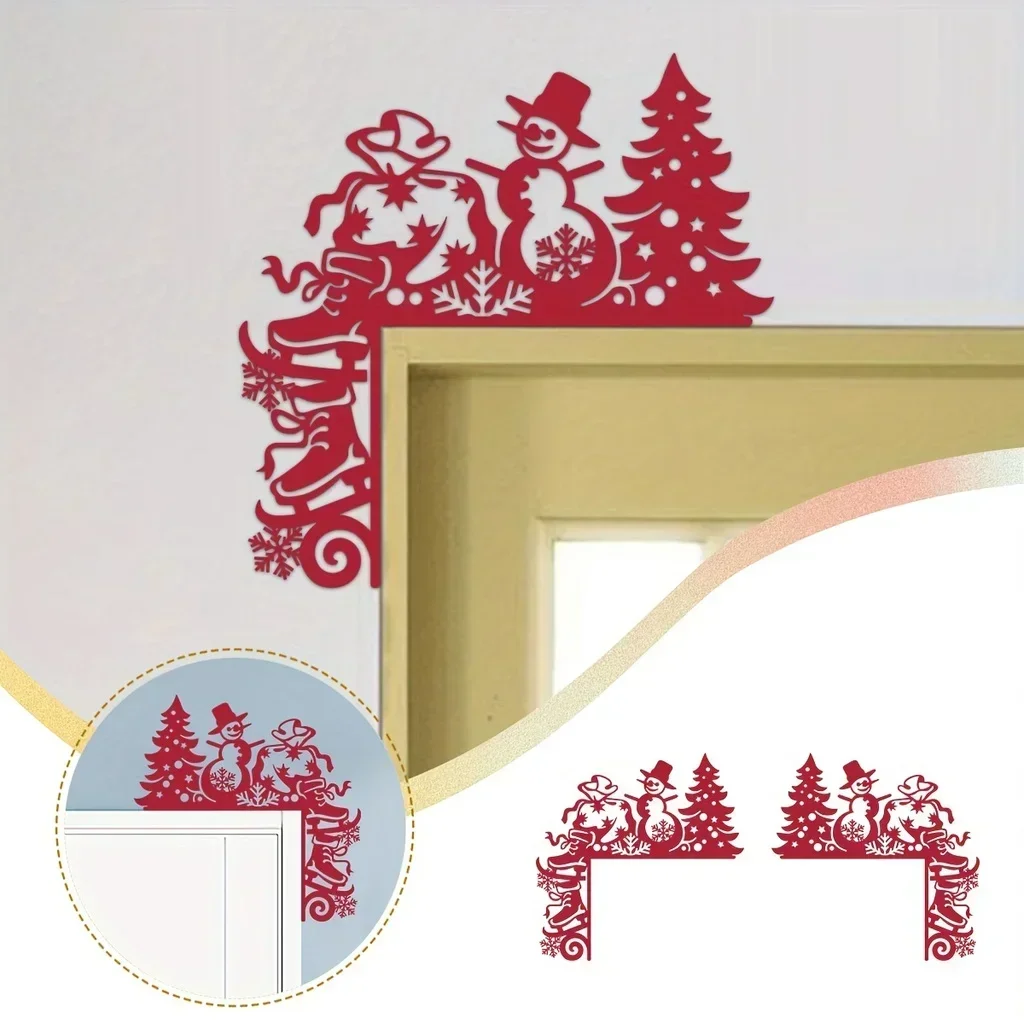 1pc Christmas Red Metal Door Corner Decoration Christmas Party Door Frame Corner Decorations Wall Decoration Christmas Gift Iron