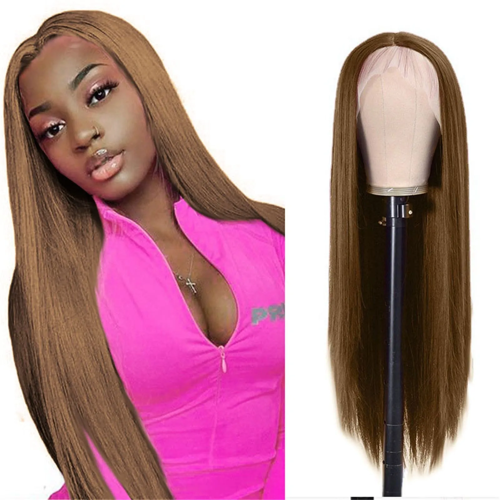 Long Wig Straight Middlepart Cosplay Wig For Girls Party Dress Up Wig   Chemical Fiber Headgear Wine Light Brown