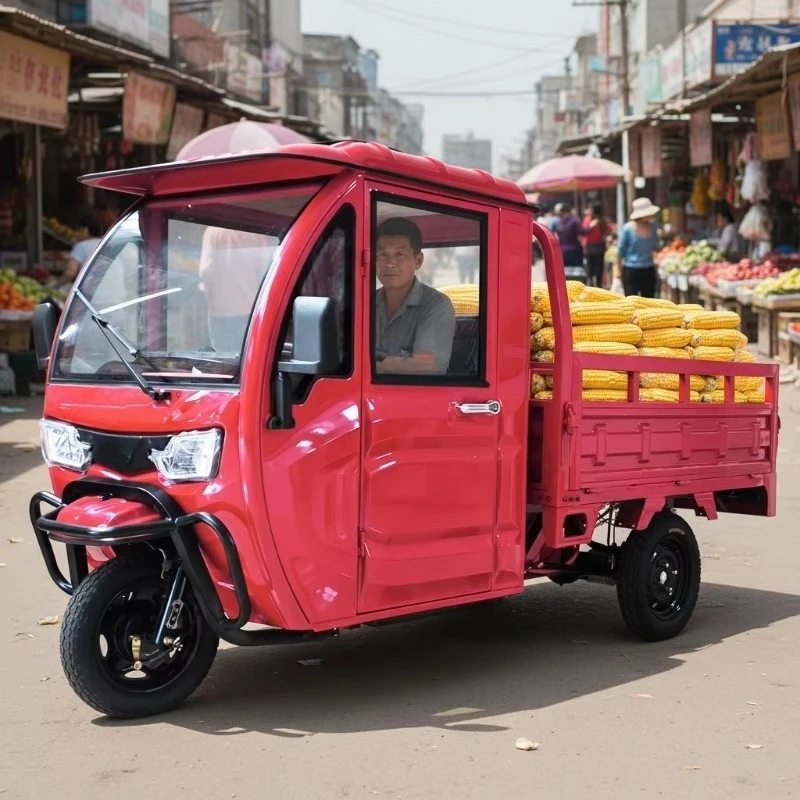 OEM Cargo Motorized Tricycle 3-Wheel Farm Transport Closed Cabin Commercial Electric Rickshaw 1000W 500kg+ Payload 90km+ Range