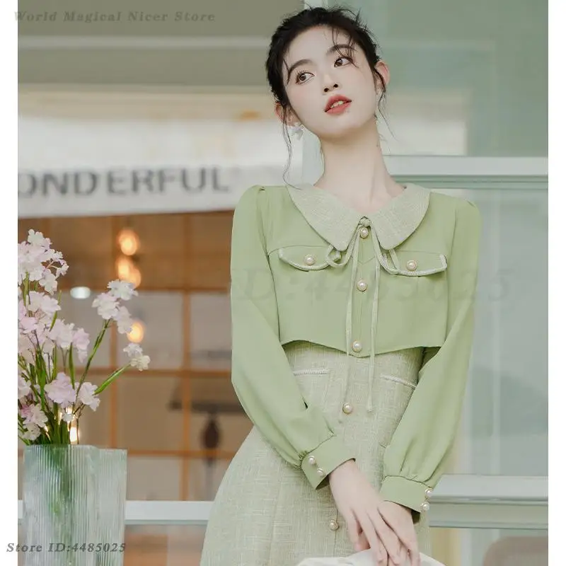 Green Gentle Dress French Long Sleeved Retro Patchwork Vestidos Sweet Palace Style Princess Dresses Literary Evening Party Gown