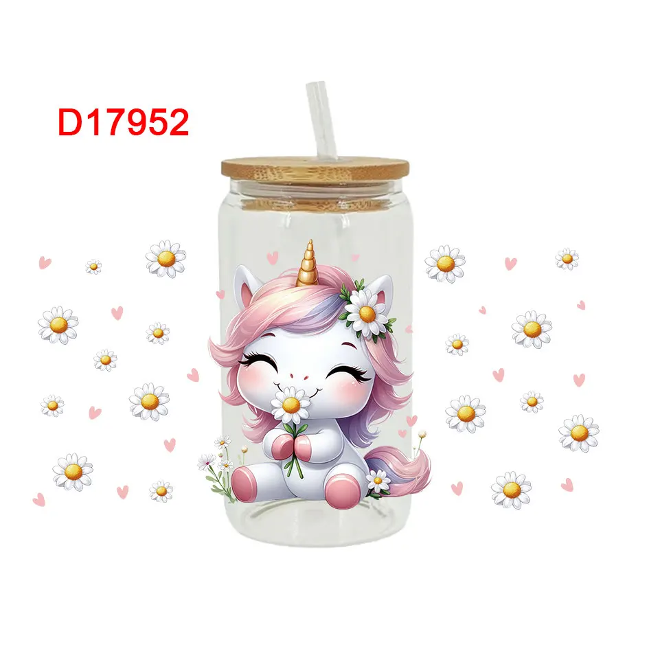 3D UV DTF Transfers Stickers 16oz Cup Wraps Animal Unicorn Printed For DIY Glass Ceramic Metal Leather Etc. D16131