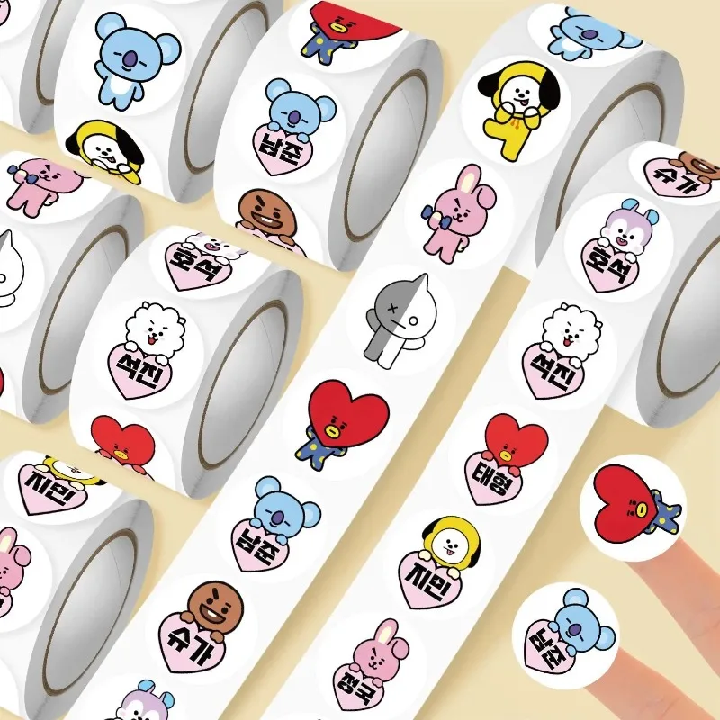 

500pcs Popular BT21 Roll Stickers, KOYA‌ RJ CHIMMY COOKY‌ SHOOKY‌ MANG‌ TATA Cartoon Dolls, Cute Decorations Peripheral Stickers