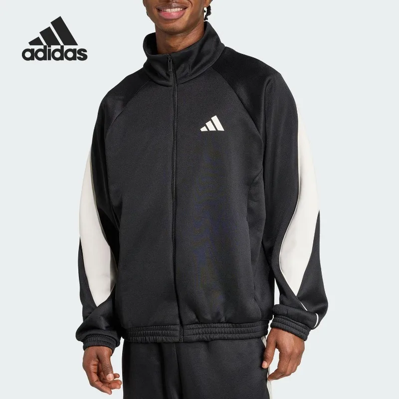 Adidas  3-Stripes Male Workout Outfit Water Repellent Hood Coat Elastic Ankle Jogger Athletic Pants One Set JN1821 + EI9761