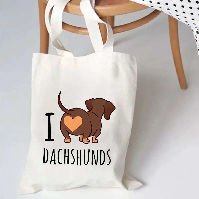Cute Dachshund Funny Handbags Shoulder Bags Casual Shopping Girls Handbag Women Elegant Canvas Tote  Bag