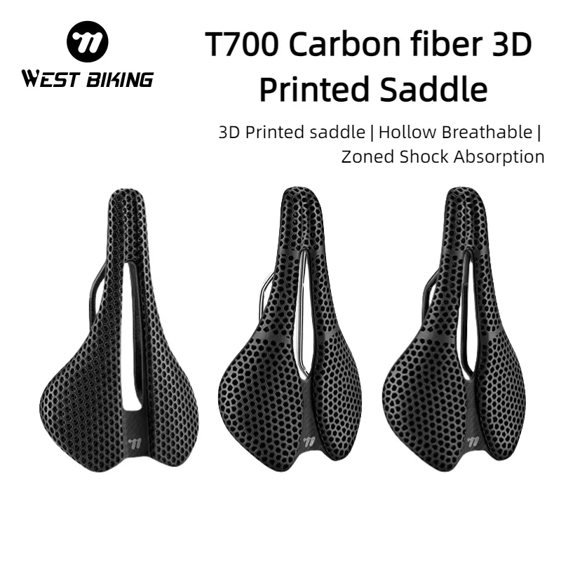 

West Biking Ultralight Bicycle Saddle T700 Carbon Fiber 3D Printed MTB Road Bike Saddle Hollow Breathable Cushion Seat Parts