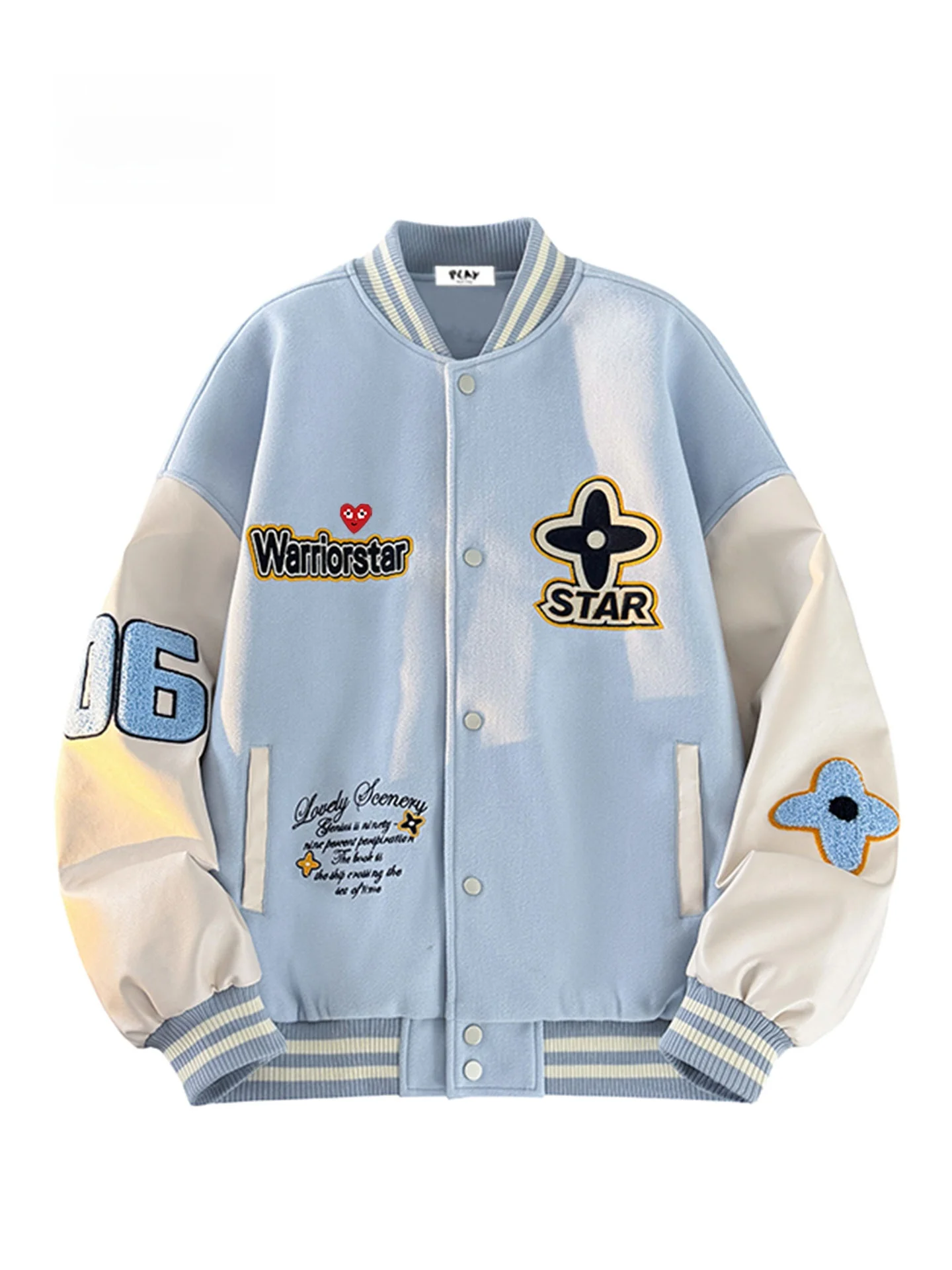 

Play Hei American Sle Baseball Jaet Autumn Winter New Faion Couple Outerwear Stand Fit Decorative Button Spandex