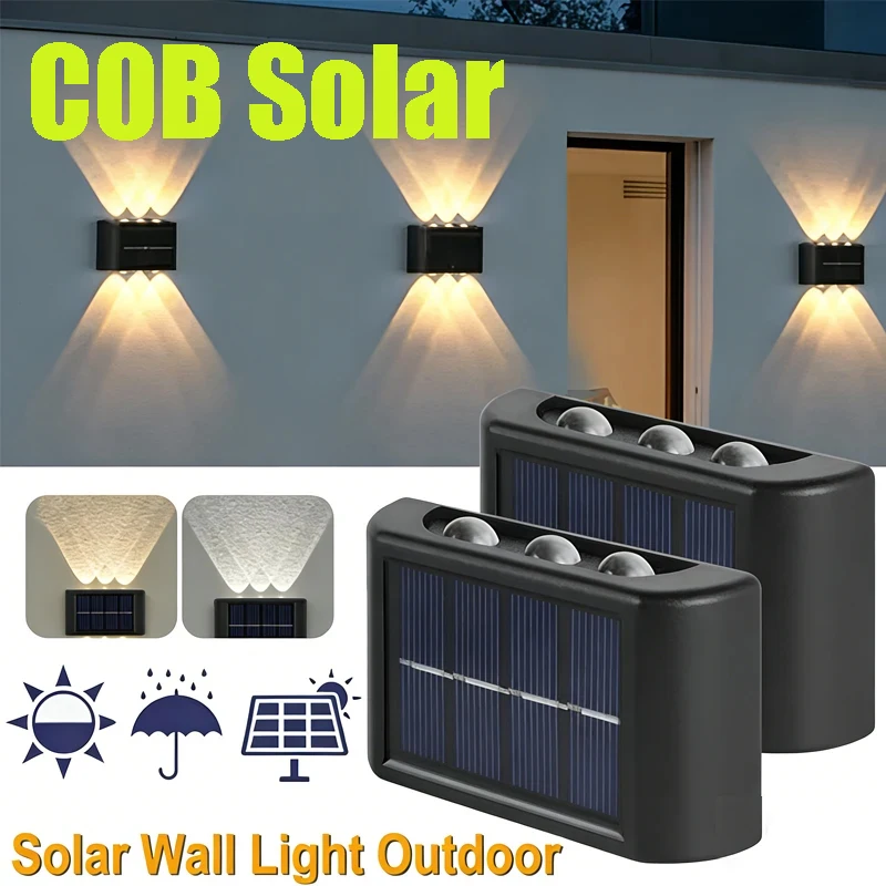 COB Solar Wall Lamp Outdoor Waterproof Solar Lights Up and Down Convex Lens Lighting for Garden Street Landscape Balcony Outdoor