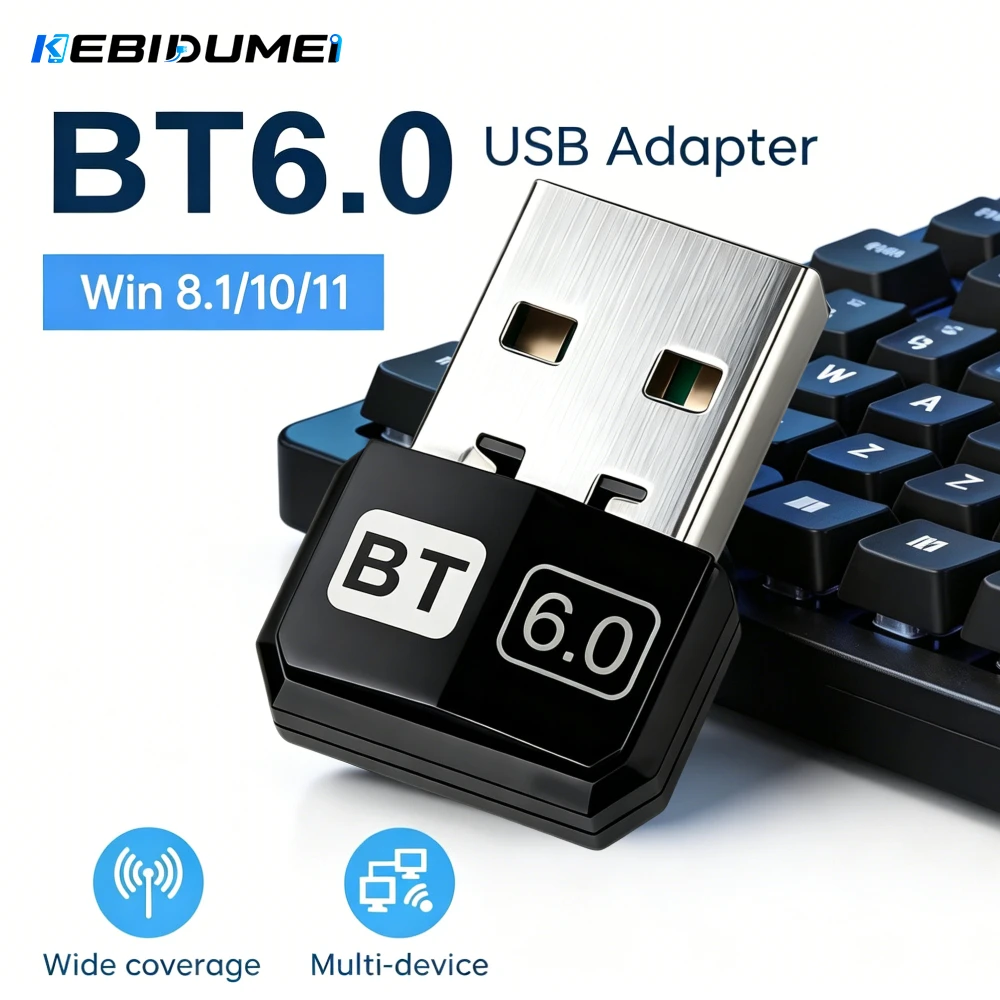 Adaptateur USB Bluetooth 6.0 KEBIDUMEI, Dongle Bluetooth 6.0 pour PC Win 11/10/8.1, récepteur/émetteur Bluetooth pour clavier/souris