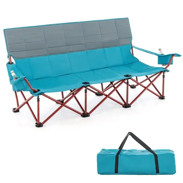 

3 Person Folding Camping Chair with 2 Cup Holders Cotton Padding & Storage Bag