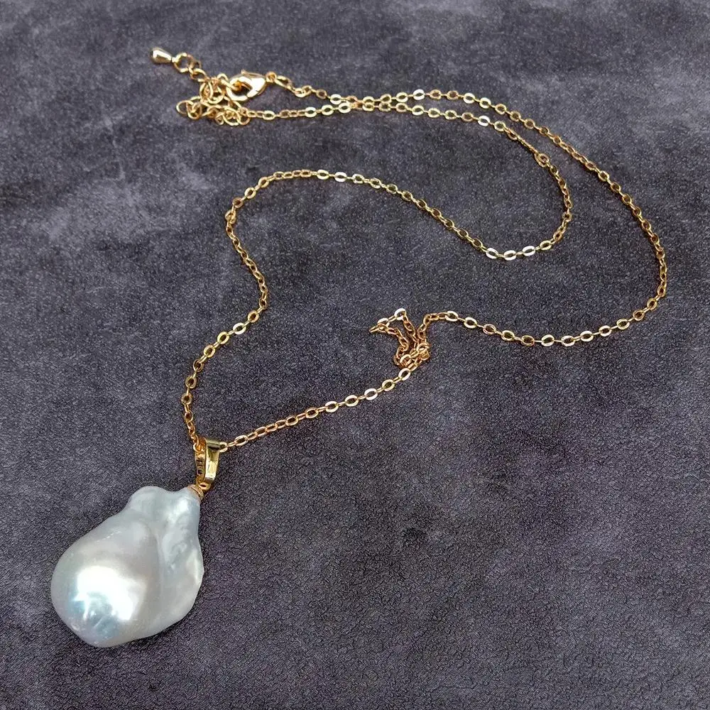

Cultured White Baroque Pearl Gold Plated Chain Choker Necklace Women Jewelry