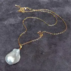 Cultured White Baroque Pearl Gold Plated Chain Choker Necklace Women Jewelry