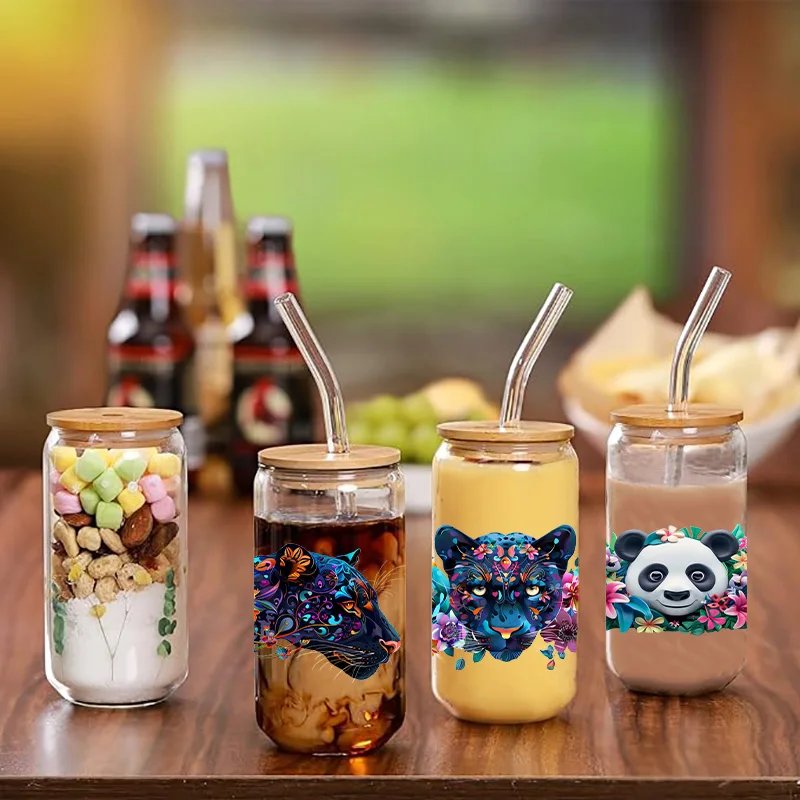 Cute animal head Series easy peel waterproof DIY Decals Retro Beauty 3D transfers uvdtf crystal sticker 16oz uv dtf cup wraps