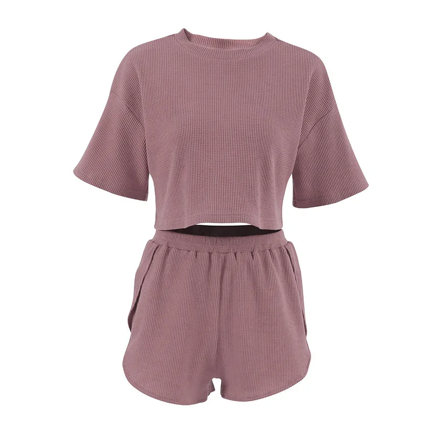 2026 Spring Knit Sleepwear Set for Women Short Sleeve Two Piece Pajamas Breathable & Cozy Homewear Summer Shorts Set Home Suit 3