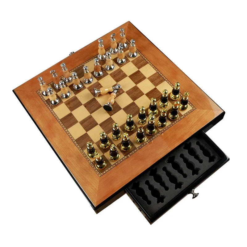 Chess Set with box - Folding Standard Travel Chess Board Game Handmade with Storage for Chess