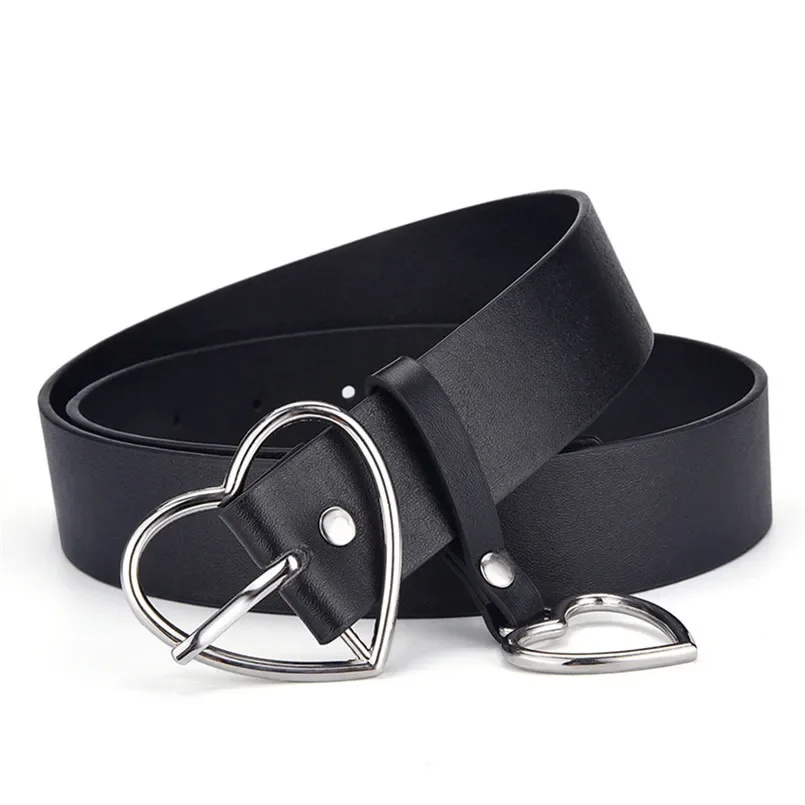 Cute Leather Belt Metal Heart Shape Buckle Camel White Black Retro
