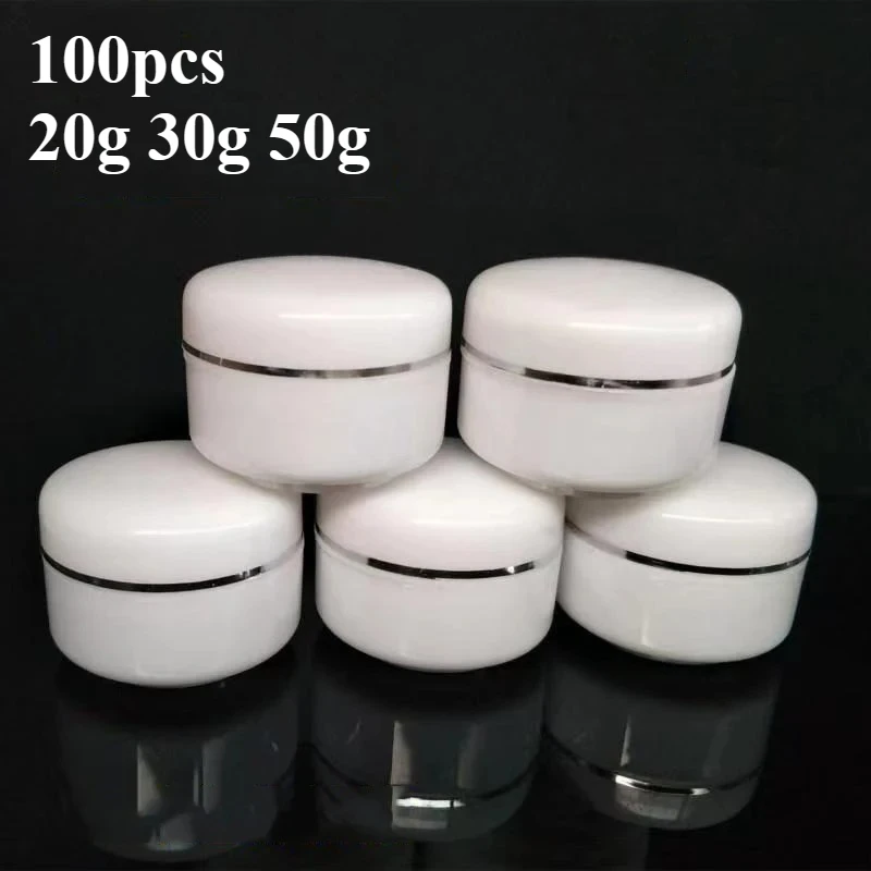 

100pcs 20g/30g/50g Empty Cosmetic Containers Refillable Bottles Travel Face Cream Lotion Plastic Makeup Jar white Cream Jars