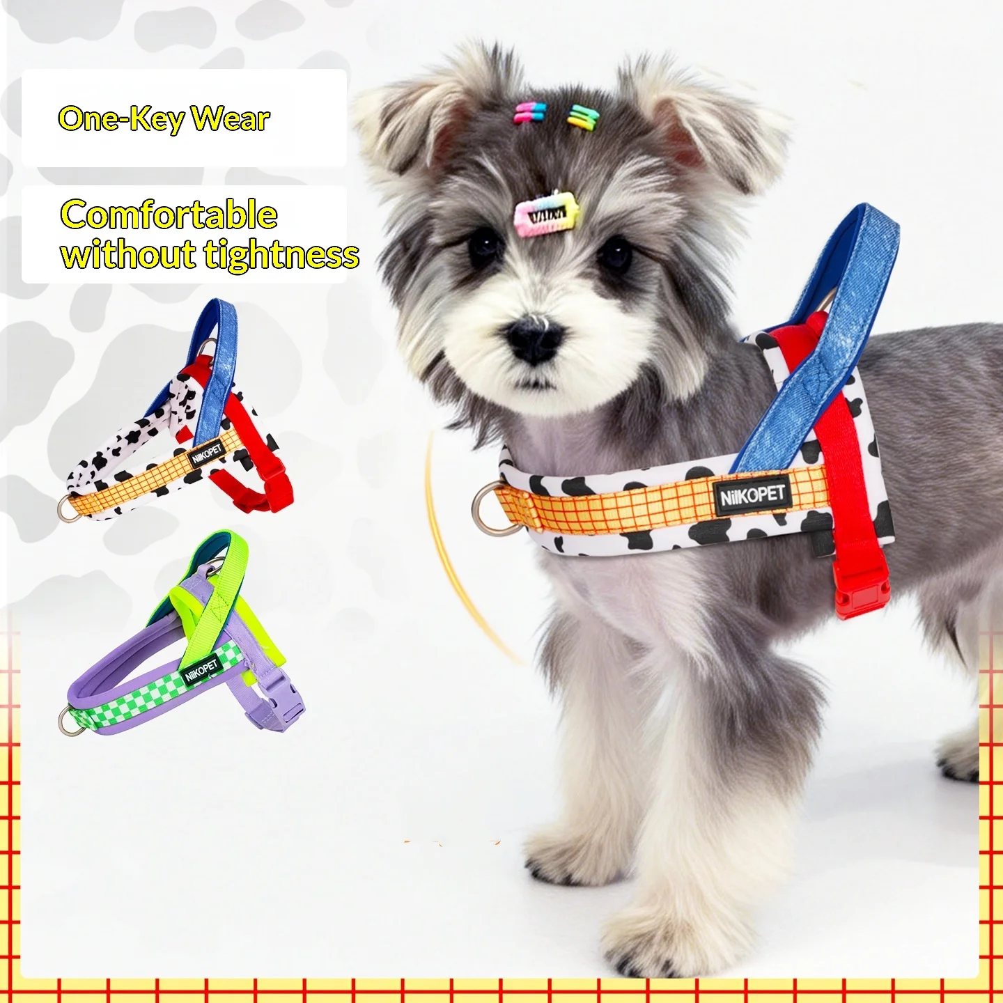 Dual D-Ring Anti Pull Dog Harness Leash Set One Click Wear Pet Saddle Vest Harness Adjustable for Tiny Medium Dogs