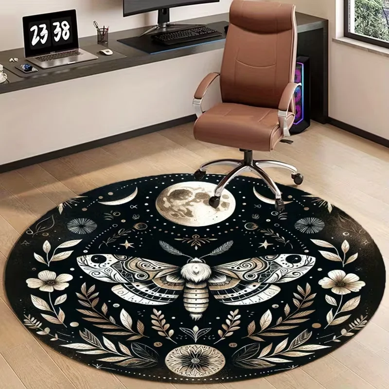 Celestial Blue Butterfly Moon Phase Round Area Rug Mystical Starry Sky Astrology Mat Soft Non-Slip Boho Carpet for Living Room