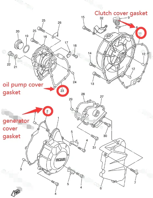 Motorcycle Crankcase Clutch Generator Cover Gasket For Yamaha R6 YZFR6 YZF-R6 03-05 YZF-R6S YZFR6S 06-09 FZ6 FZS6 2004-2009