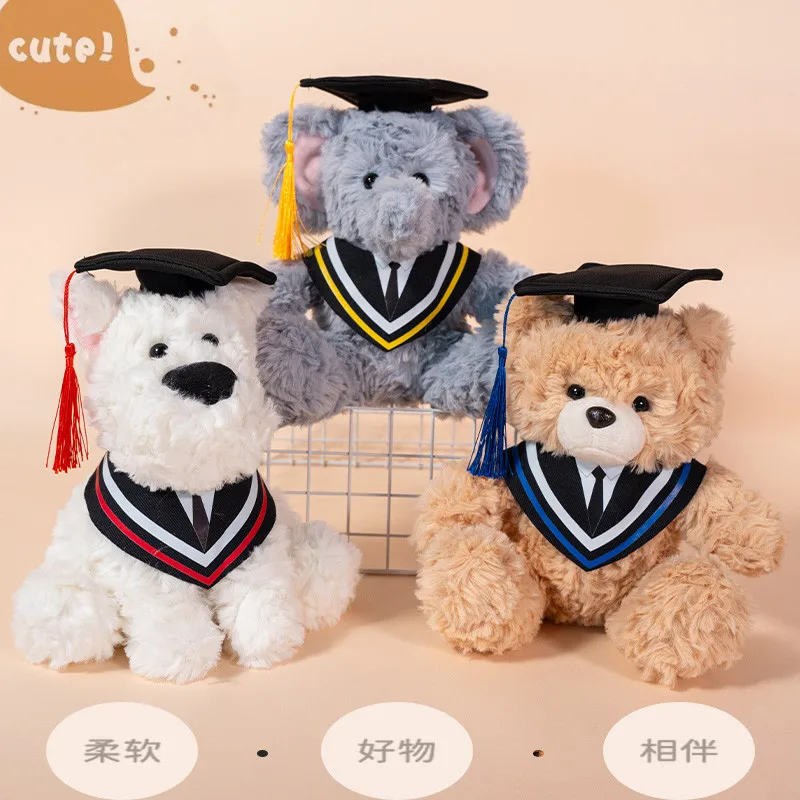 25 cm süßes Abschluss-Capybara-Plüschtier, Arzt-Mütze, Bär, Elefant, West Highland-Tier, gefüllte Puppe, Abschlussgeschenk für Studenten