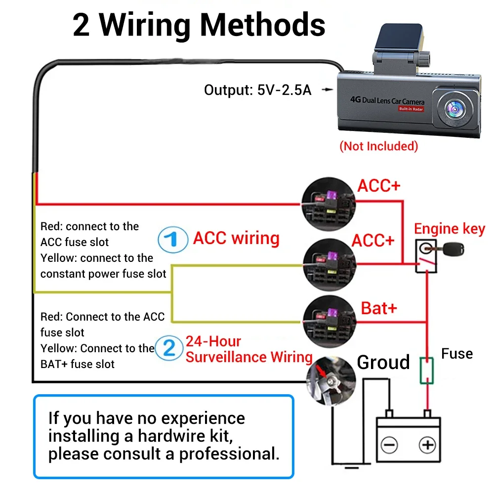مصدر طاقة واجهة ACC مناسب لكابلات DVR للمركبات مقاس 280 سم كابلات إمداد طاقة ACC متينة وعالية القوة TYPE-C