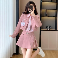2025 spring women's fashion korea style jk long sleeve suit jacket pleated skirt new short three-piece jk uniform daily set w236