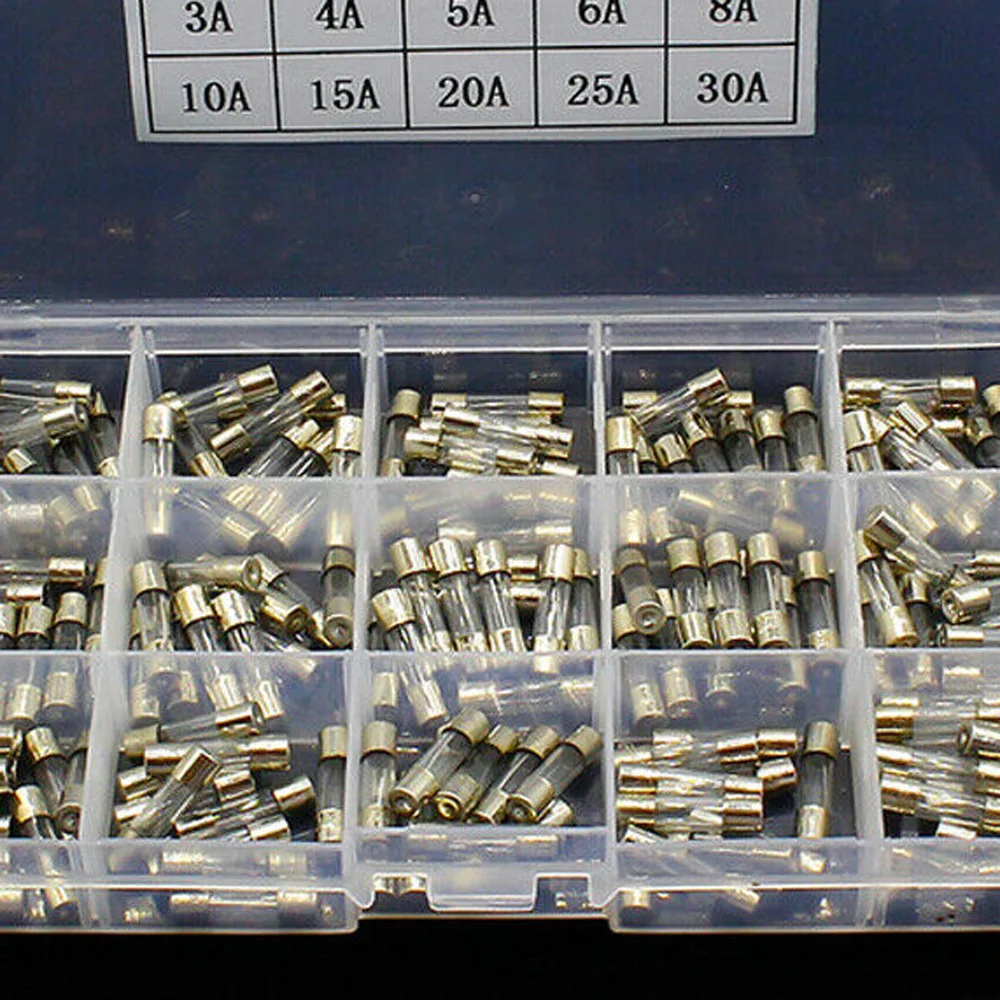 150pcs Glass Tube Fuses 250V 5x20mm Assorted Equipment Kit Supplies With Plastic Box 0.1A-30A Industrial Portable