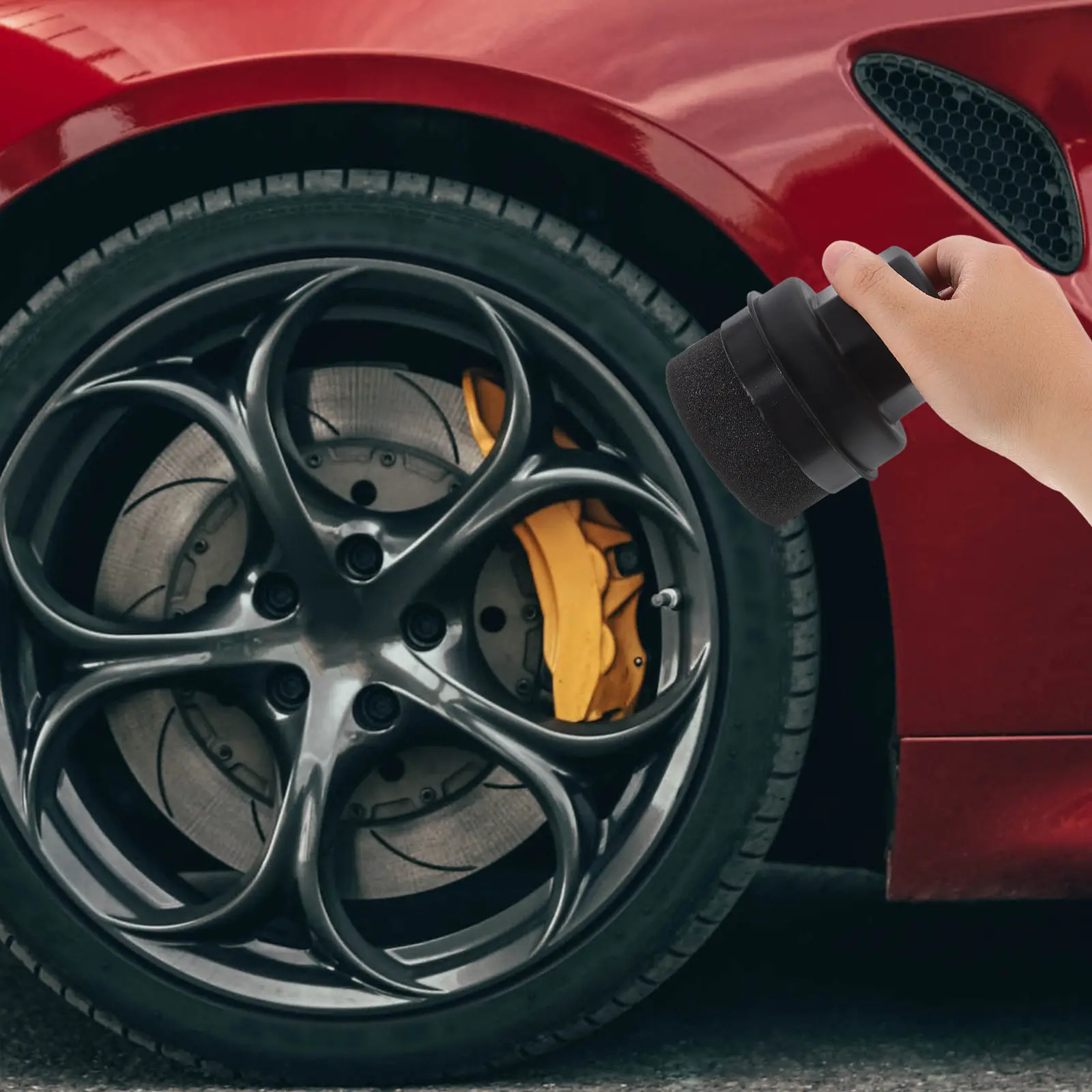 Tire Shine Brush Applicator Sponge High-Density Foam Head Ergonomic Grip Protective Cap for Tire Waxing Polishing Car Detailing view 2