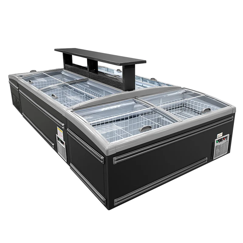 supermarket commercial large capacity display sliding glass door chest island freezer