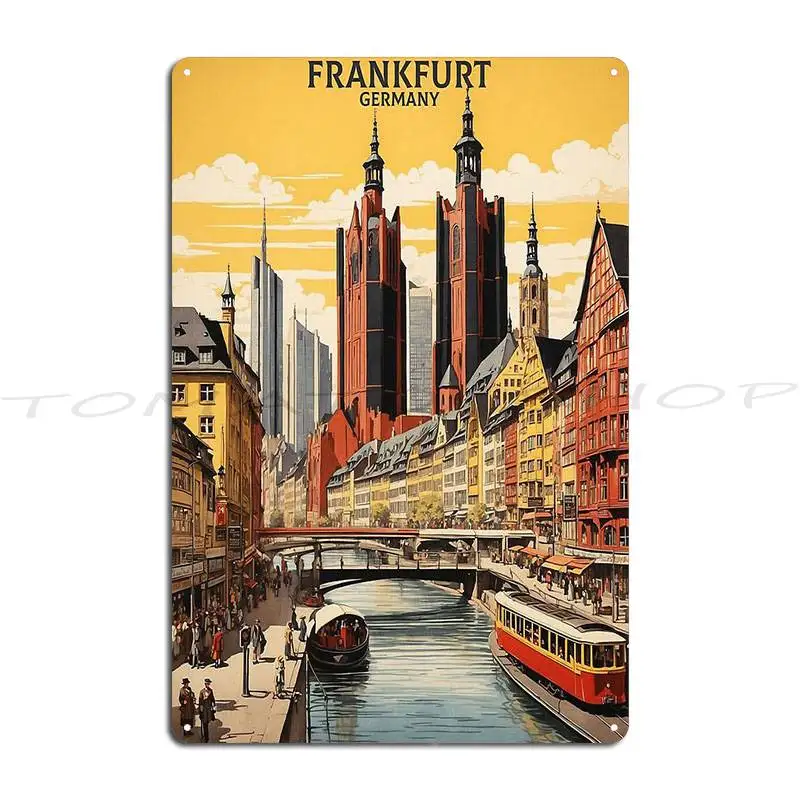 Frankfurt Germany Sunset Vintage Travel Metal Sign Wall Decor Cinema Rusty Painting Designs Tin Sign Poster