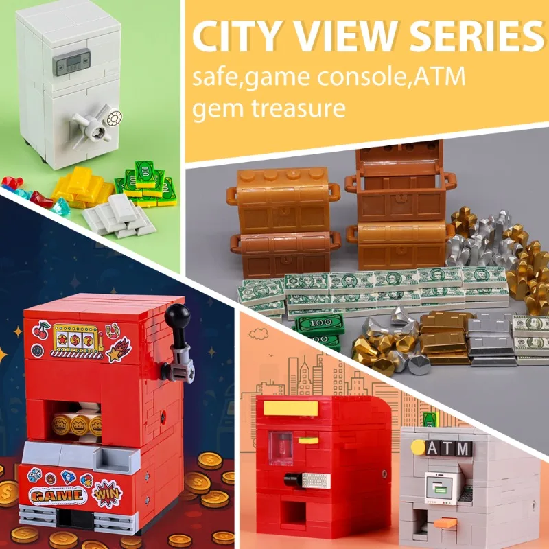 MOC ATM Games Machines Safe Figures Accessories Building Blocks Gold Egg Ore Diamond Deposit Bank Key Card Christmas Bricks Toys