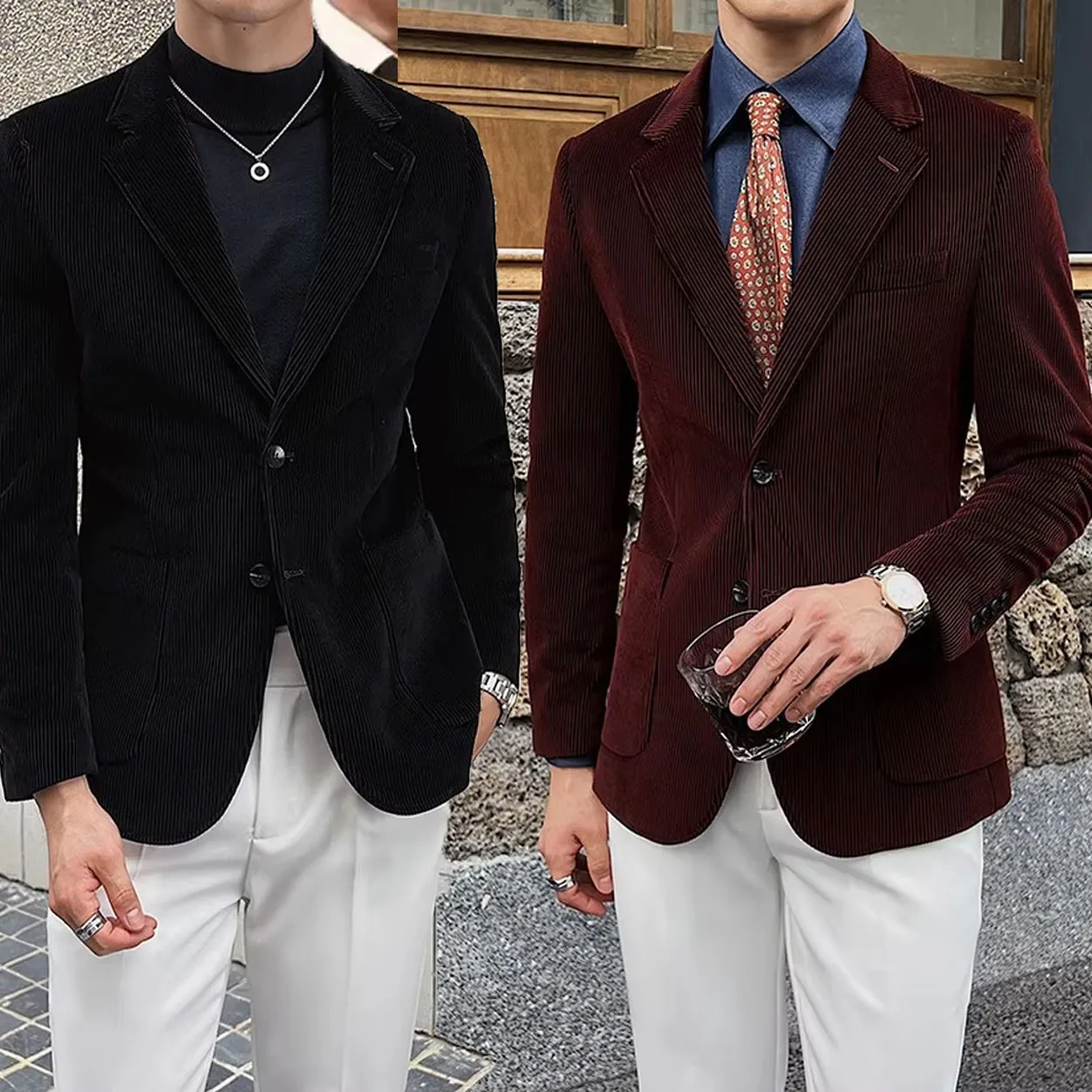 

Men's Blazer Corduroy Single Breasted Casual Elegant Man Suit Jackets Coat Men's Stage Clothing Clothing-For-Men Male Clothes