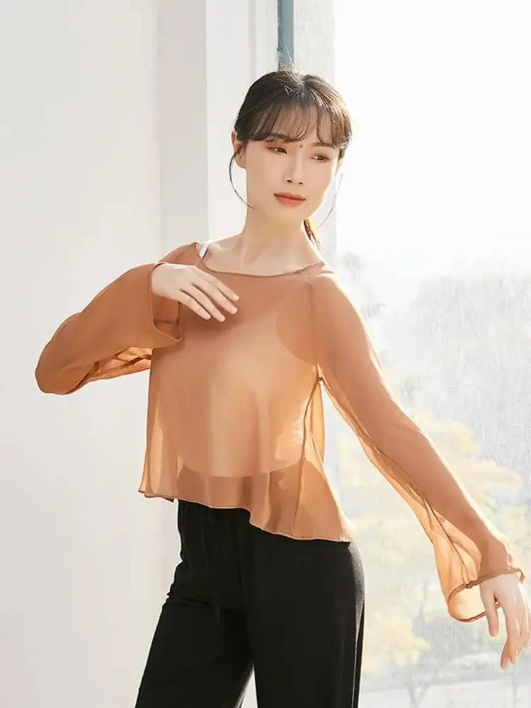 Lose Mesh Top Einfarbig Rundhals Modern Dance Kostüm Frauen Zeitgenössische Bühne Leistung Lyrical Jazz Praxis Shirt