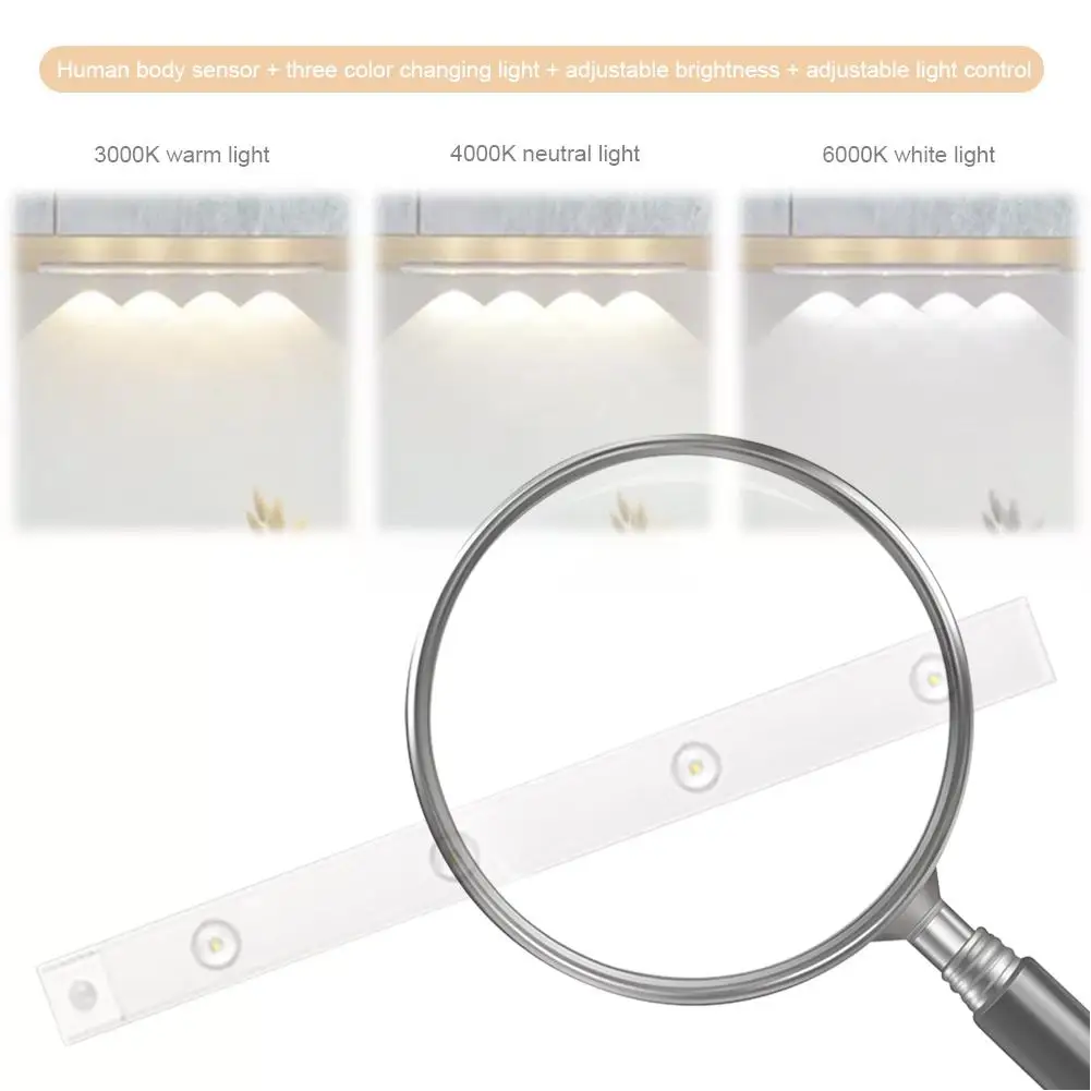 

Беспроводной светильник под шкафом, 3-цветный светильник под столешницей с регулируемой яркостью, кухонный ночник с затемнением, светильник Hill для лестницы, коридора