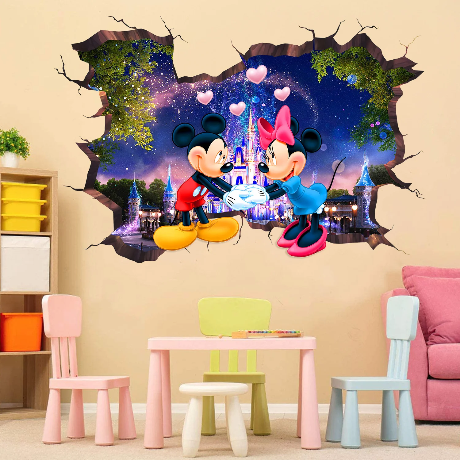 3D Cartoon Mickey Minnie Baby Home Decals Wall Stickers For Kids Room Baby Bedroom Wall Art Nursery Amusement Park PVC Poste