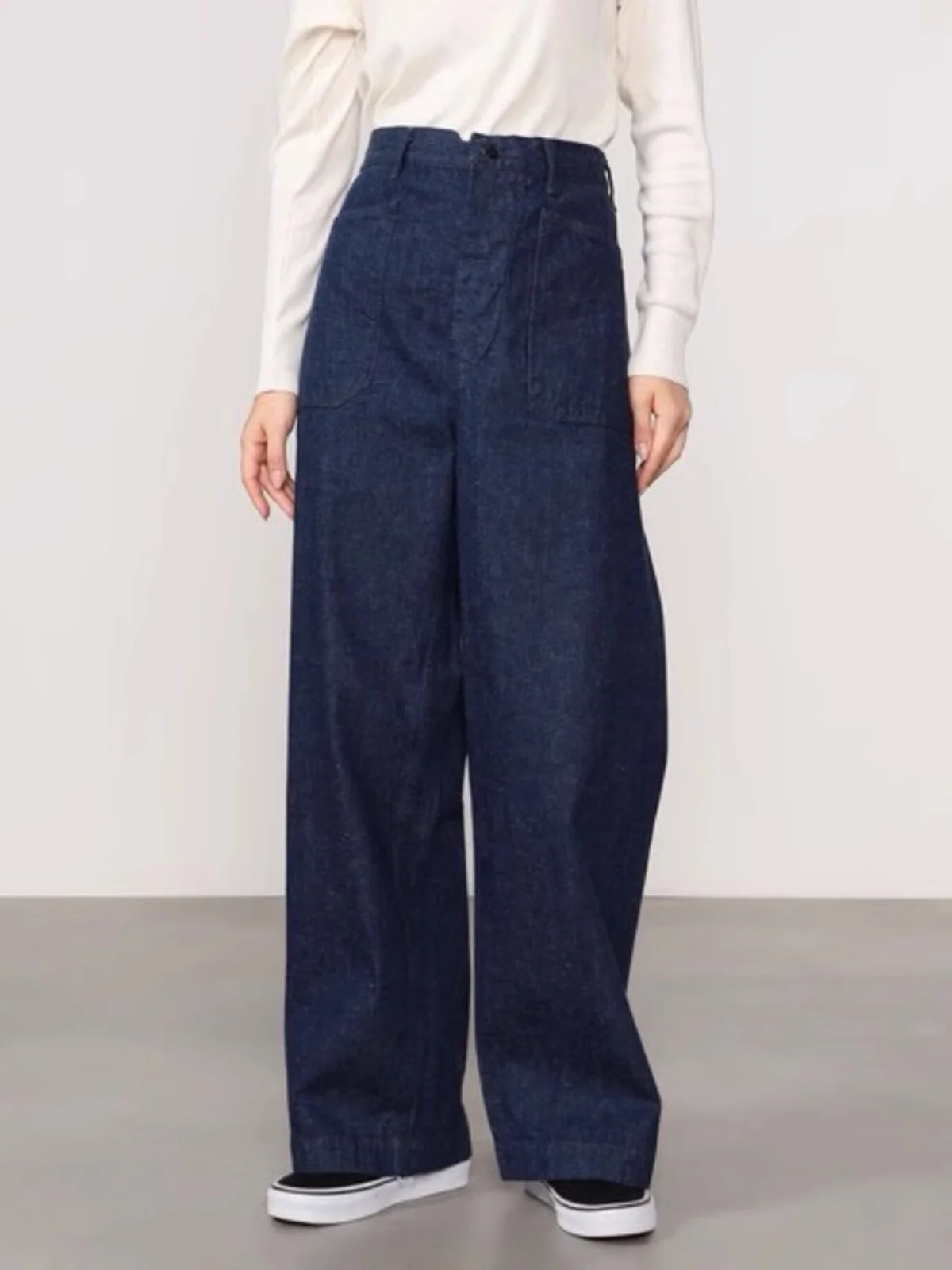 

High Waist Wide Leg Cotton Linen Denim Pants Women's Loose Fit No Side S Spring Summer New Sle Magazine Simple Design