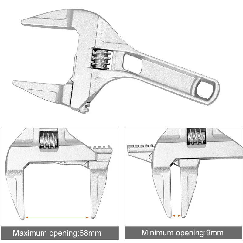 16-68mm Adjustable Wrench,Stainless Steel Universal Spanner Large Openings Repair Tools for Bathroom Tube Nut Disassembly